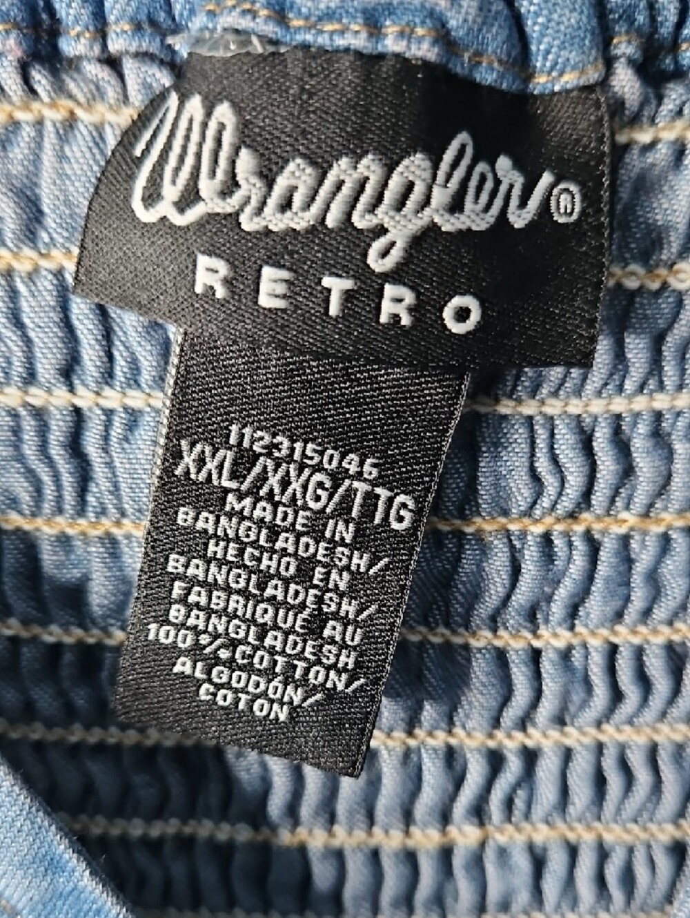 Wrangler Retro Blue Smocked Denim Tank Top XXL - Picture 2 of 6